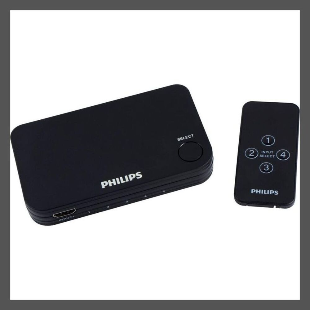 Philips -  4 Port 2.2 HDMI Switch with Remote - Black Black